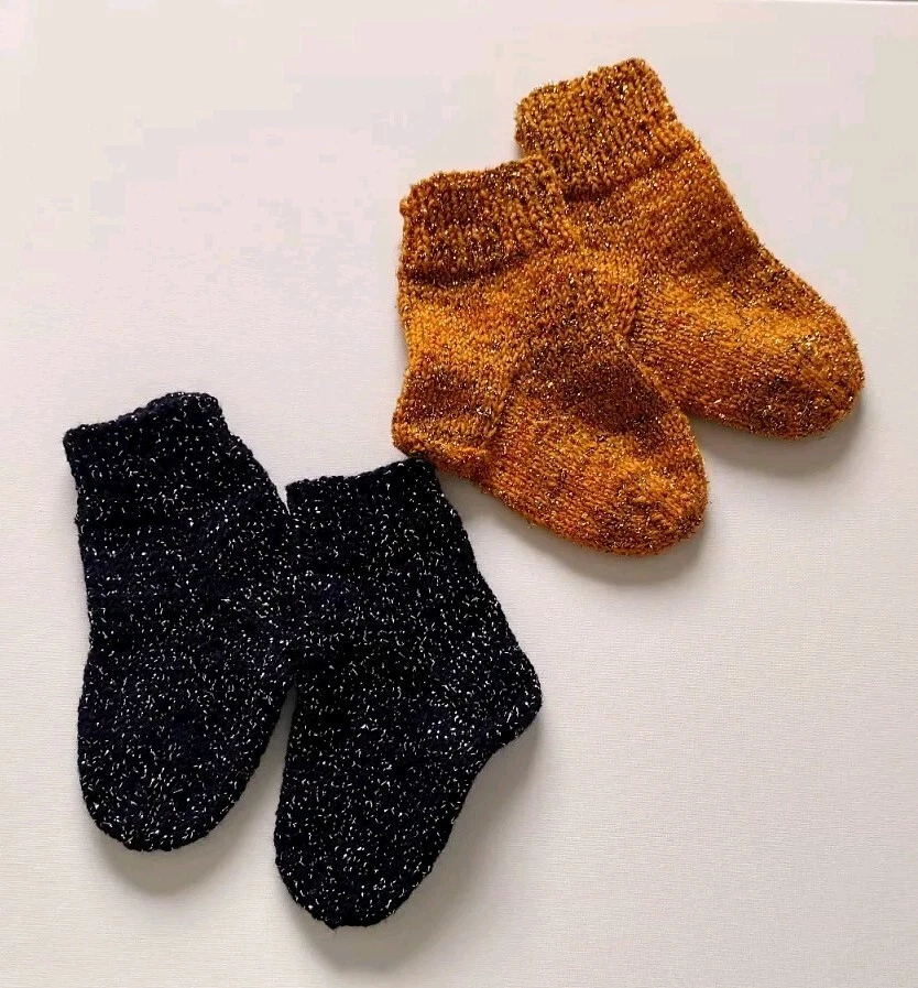 Beautiful handmade children's socks, wool/lurex, two pairs 15 and 16 cm