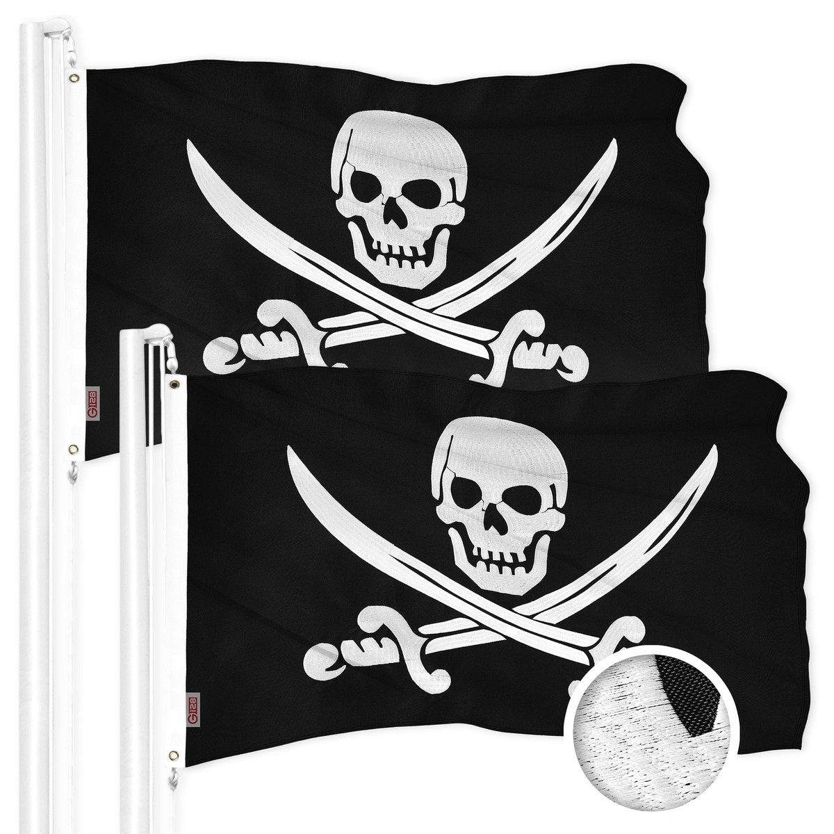 G128 2 Pack: Pirate Jolly Roger Swords Flag 20x30 In ToughWeave