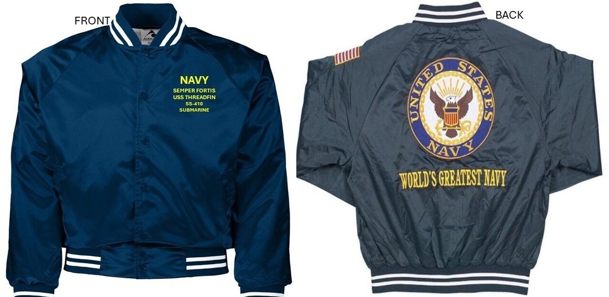 【santaku】4way satin military jacket USS THREADFIN SS-410* SUBMARINE*EMBROIDERED SATIN JACKET