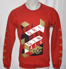 adidas ORIGINALS Medium Men's L/S Cotton Blend Crew Neck Graphic Sweatshirt Red