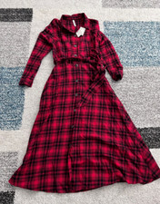 Zara Shirt Dress Medium Red Check Tie Maxi Dress XS