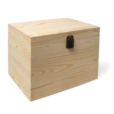 10x7x7-Inch Unfinished Wooden Box with Hinged Lid  Front Clasp for DIY Art Proj
