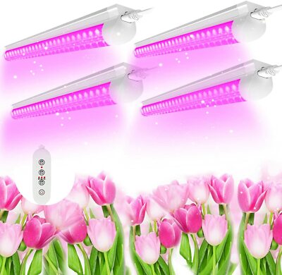 4 Pcs T8 2FT LED Grow Plant Light Fixture Full Spectrum 20W for Indoor Veg Bloom