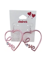 Claire's Valentine's Day Pink Love Dangling Heart Earrings - New