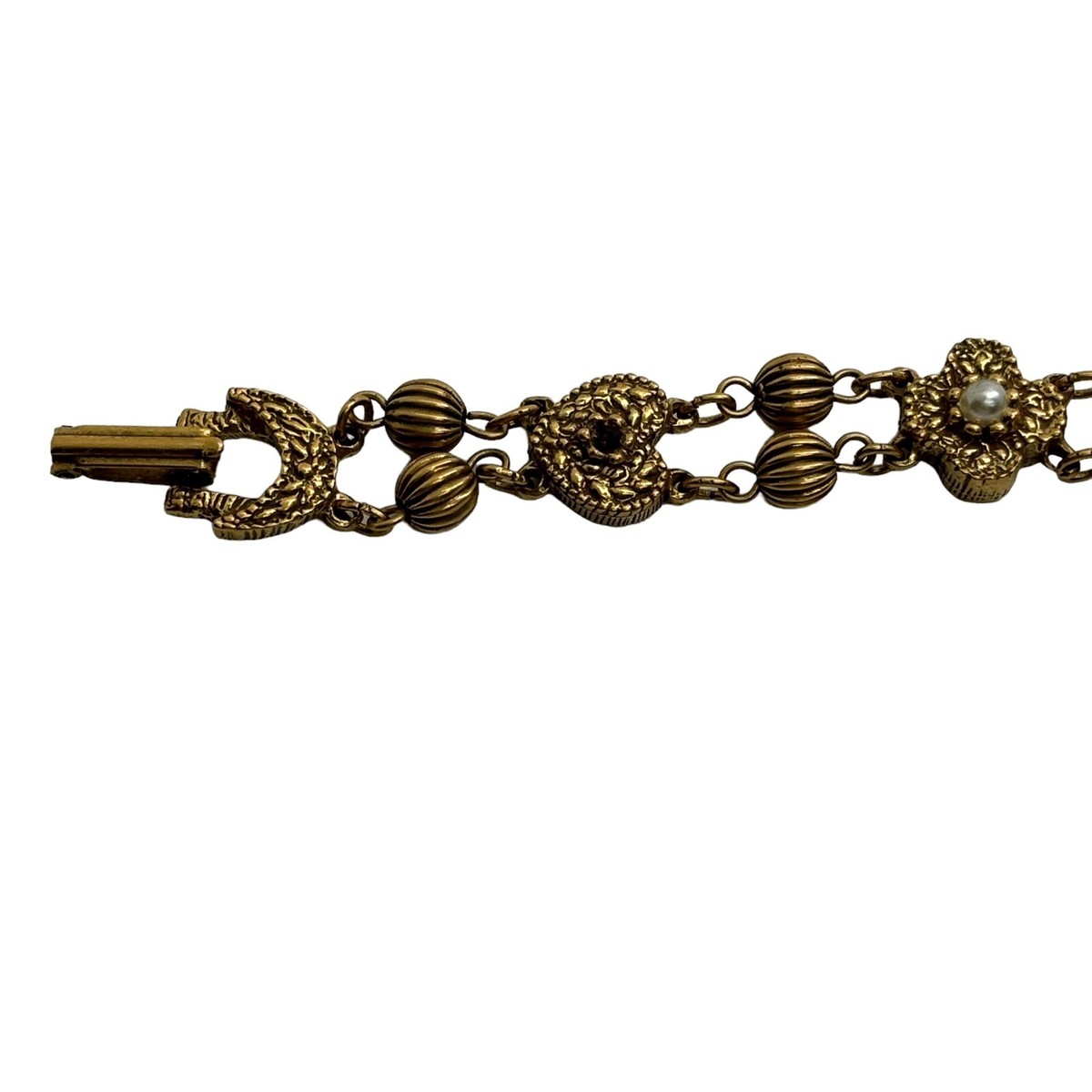 アクセサリー hc USA vintage goldette bracelet Vintage Goldette Gold Tone Heart & Flower Seed Pearl Mesh