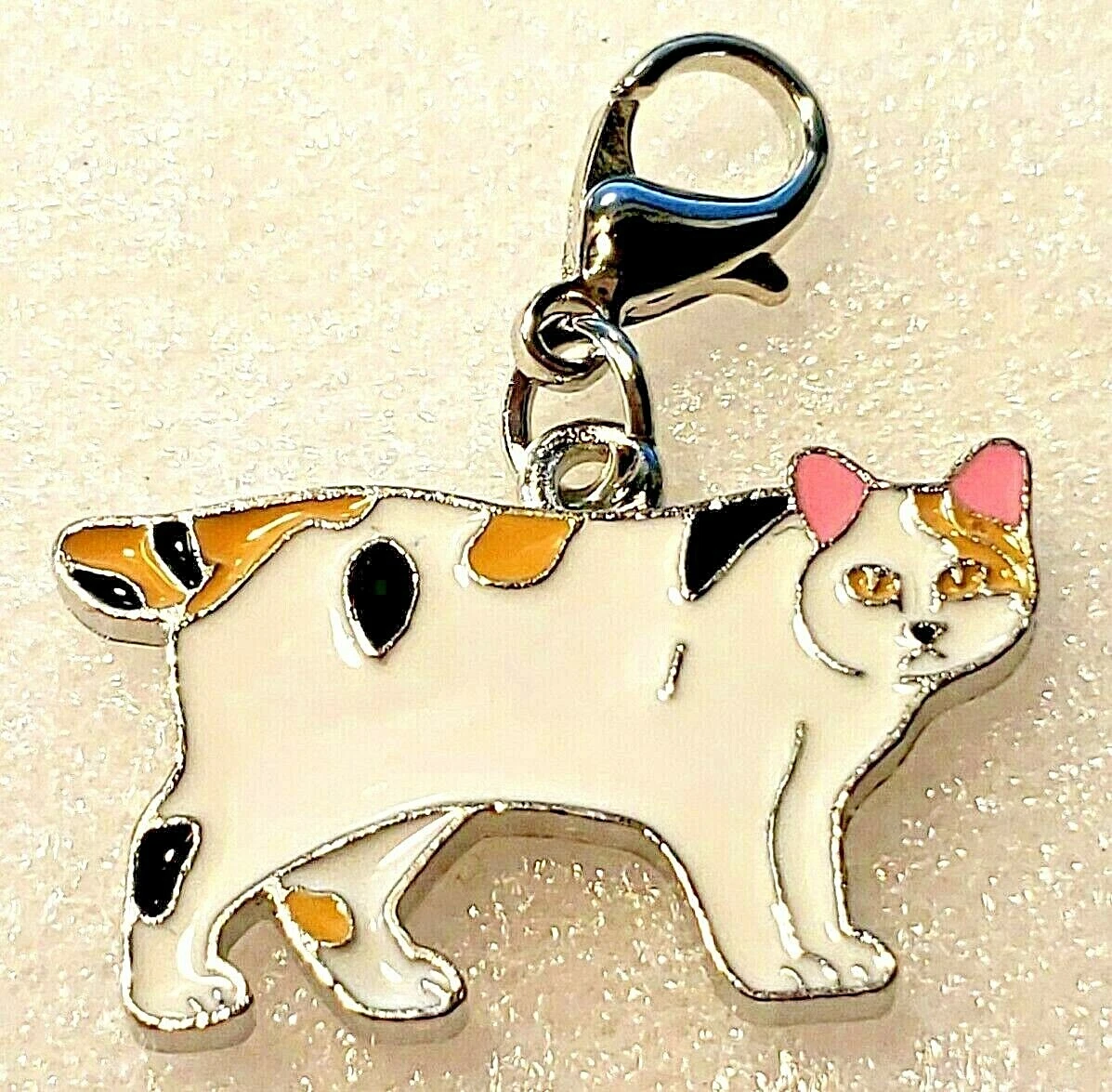 Cat Calico Manx Enamel Alloy Purse Charm Dangle Zipper Pull Jewelry