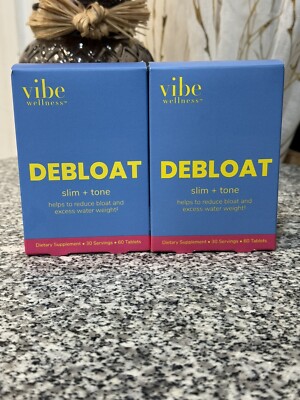 Vibe Wellness Debloat Slim Tone 60 Tablets Dietary Supplement EXP 10/2026 2 Pack