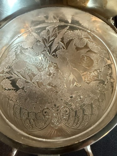 1800's Wilcox Quadruple Silver Plate Dome Butter Dish Engraved Fairy Garden READ - Picture 3 of 14