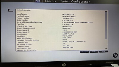 HP ProBook 4530s Laptop i3-2350M 2.30GHz, 4GB RAM 320GB HDD, As-Is