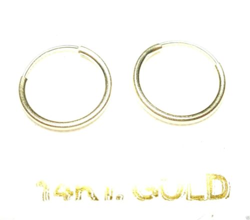 14Kt Yellow Gold Thin 12MM Endless Hoop Earrings - GIFT BOX - FREE SHIPPING! - Picture 1 of 5