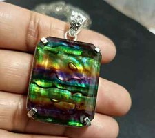 Certified EMERAL Cut 88.70 Ct Natural Ammolite 925 Solid Silver Pendant Gemstone