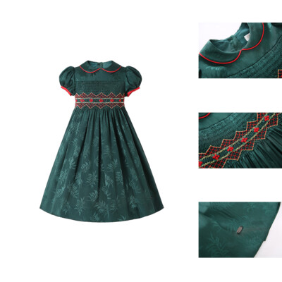 Kids Girls Smocked Dress Green Christmas Clothes Short Sleeve Party Dresses  2-12 | eBay