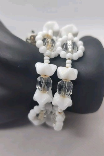 Unique Sig Miriam Haskell Wired Bracelet Cascading Cluster Milk & Clear Glass - Picture 8 of 8