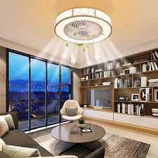 LED Ceiling Fan Light Caged Low Profile Ceiling Fan Lamp W/ Remote Control 40W