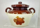 McCoy Pottery 342 Ovenproof 2 Tone Brown Drop Fruit 2 Handle with lid Bean Pot