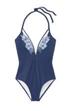 NWT Victoria's Secret PINK Embroidered Strappy Plunge One Piece Swimsuit - Small