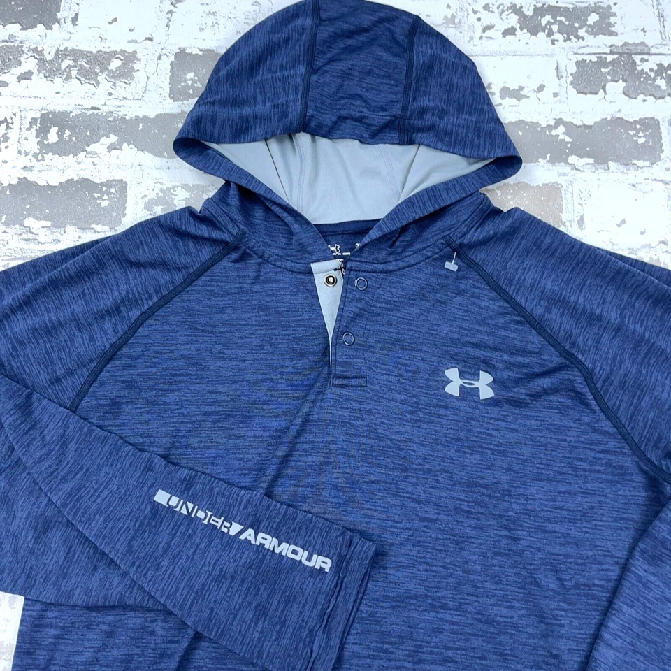 Camisa Under Armour Hombres Mediana Azul Sudadera con Capucha Camiseta Henley Snap Performance Pull Over Foto 2 de 4