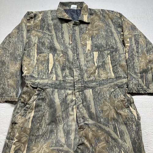 Vintage Trebark Hunting Coveralls XL Green Camo Camouflage Quilted Insulated - Picture 2 of 15
