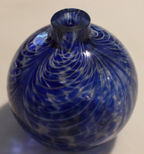 Cobalt Blue Oil Lamp Hand Blown 4" Tall with Pulled White Design