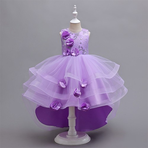 Kids Fashion Party Elegant Tulle Dress Wedding Bridesmaid Flower Girls Ball Gown - Picture 26 of 103