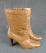 90s Y2K Boho Downtown Girl Tan Leather Square Toe Heel Boots