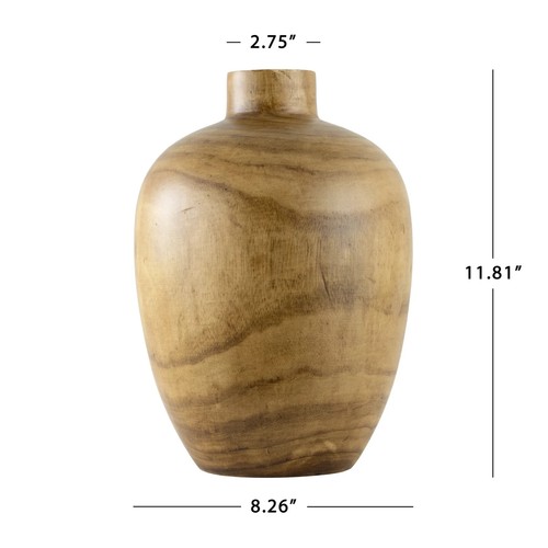 12" Mid-Tone Brown Wood Finish Decorative Indoor Tabletop Vase,decoration - Picture 4 of 8