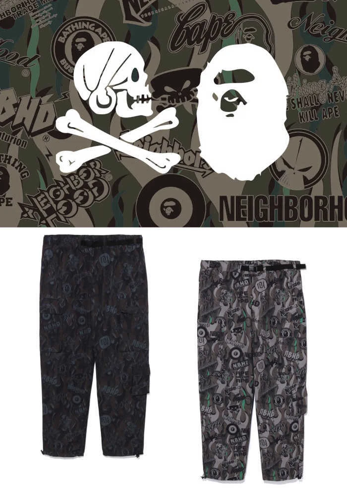 A BATHING APE Men's BAPE x NEIGHBORHOOD Collaboration Multi Pocket Track Pants