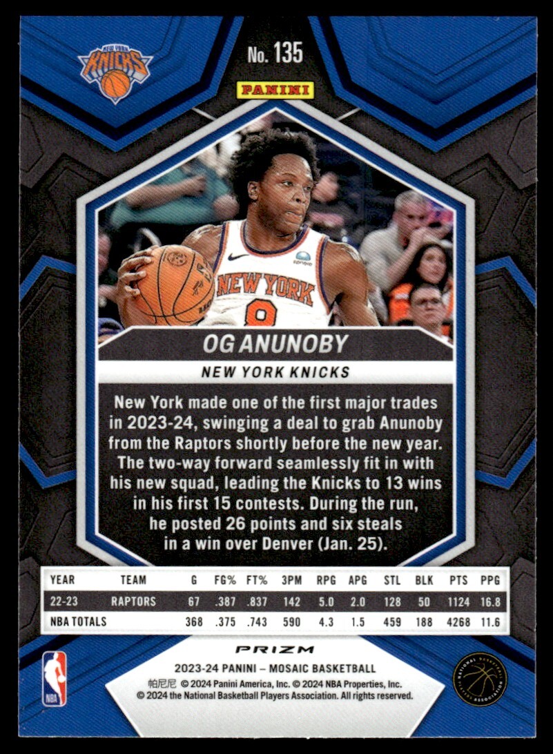 2023-24 Panini NBA Mosaic Red Mosaic OG Anunoby New York Knicks