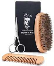 Beard Brush Set - Brush Comb Scissors with Storage Bag Beard Growth Care Gifts