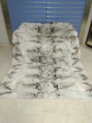 FENZO FURS HANDMADE Luxury White "Blue" Fox Fur Throw Real Fox Fur Blanket / Bedspread