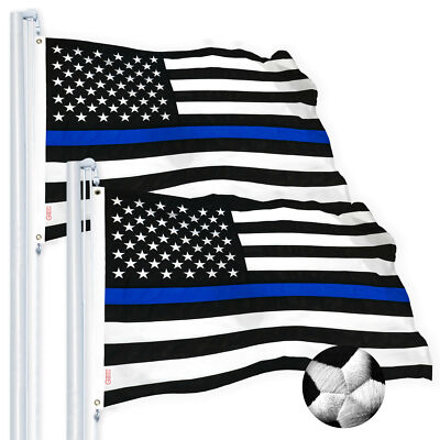 NEW G128 Thin Blue Line Flag 2-Pack 2x3 FT, Support Embroidered Spun Polyester