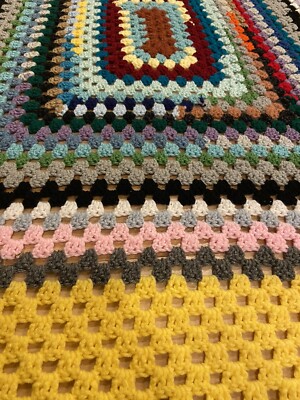Afghan Bright & Beautiful Throw Blanket 54 X 49  Crocheted Hand Made Cozy Warm