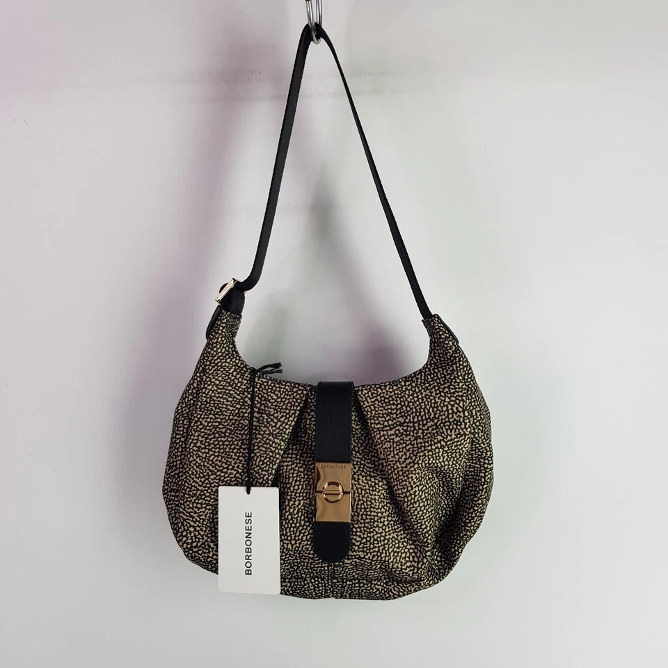 BNWT Borbonese Raccolta Carta X11 Small Hobo Handbag Black Beige Dust Cover - Image 2 of 4