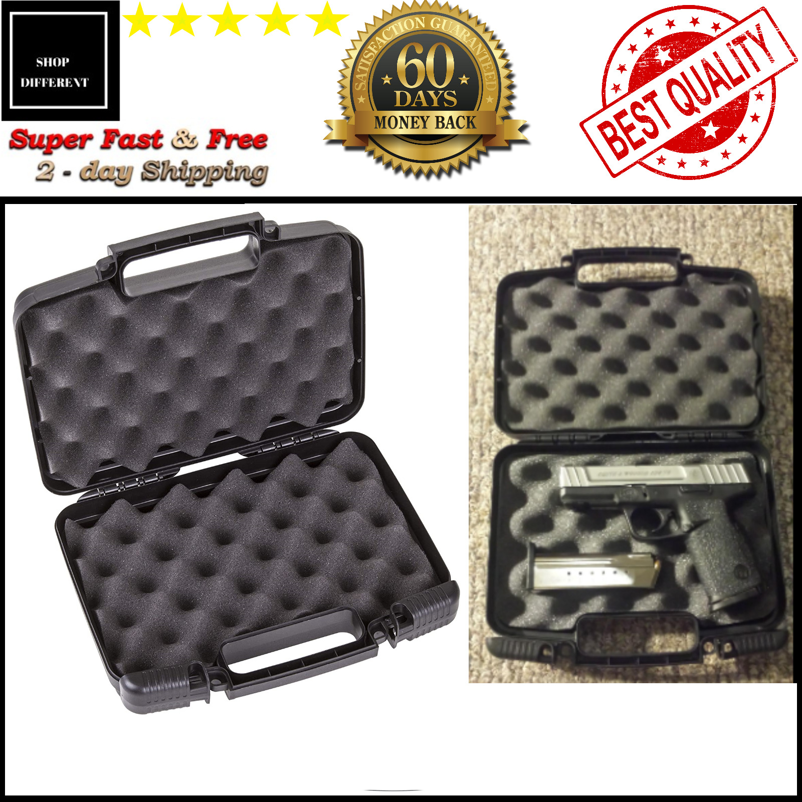 Pistol Handgun Gun Revolver Hard Case Bag Box Storage Lockable Foam Carry 10'"