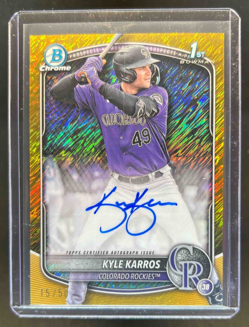 2025 Bowman Chrome Kyle Karros Auto Gold Shimmer Refractor 1st #15/50