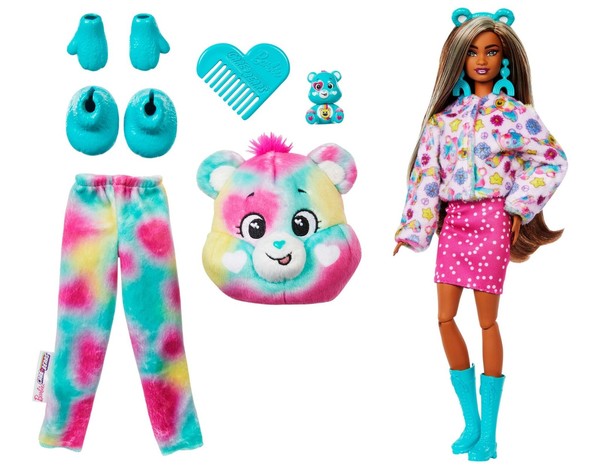 Barbie Cutie Reveal Puppe PlüSchkostüM GlüCksbäRchen GrüN Pink Gelb *Besch. Vp-image