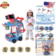 Toddler Doctor Kit w/ Cart  Costume - 30pc Blue Medical Playset, Role Play Toy