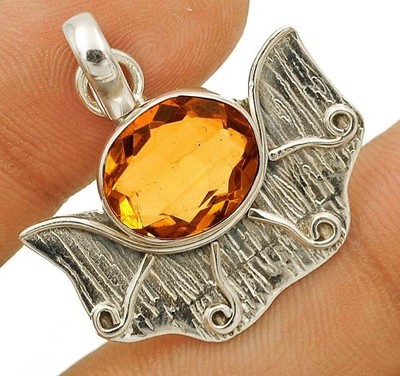 4 kt natürlicher goldener Citrin 925 Sterlingsilber Anhänger 1 1/4 Zoll lang @B4-4