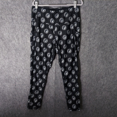 Bucees Women Leggings XL All Over Print Pockets Althleisure Black Gray High Rise