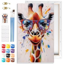 Giraffes Paint by Numbers Kit with Frame for Beginners DIY Canvas Wall Art Set
