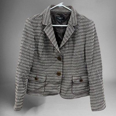 Talbots Wool Blend Women s Blazer Twill Tweed Geometric Design Size 8 F-02