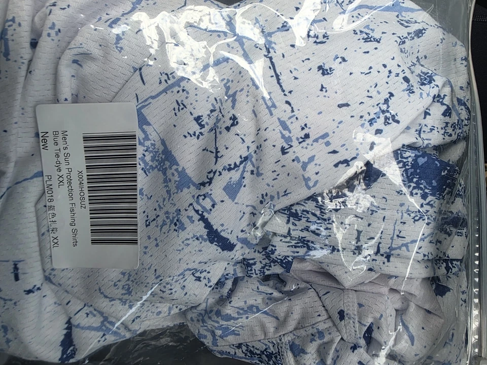 Camisa protectora solar de pesca XXL para hombre blanca y azul Foto 3 de 4