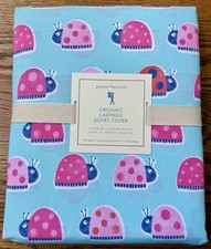 NEW Pottery Barn Kids Organic Cotton Pink/Blue Ladybug Duvet Cover Full/Queen
