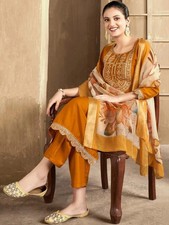 Women's Kurta Set, Indian Dress, Yellow Embroidered Festive suit ,Indian Kurta