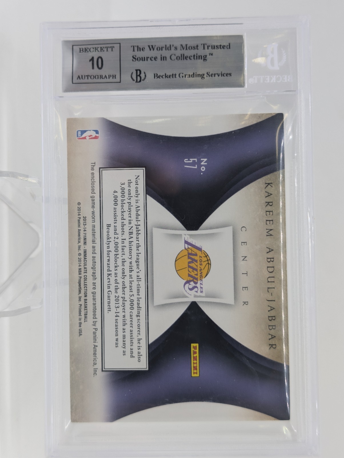 Kareem Abdul-Jabbar 2013 Panini Immaculate Game-Worn Patch Auto 11/25 Beckett 9 view 5