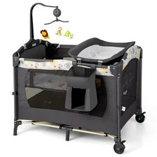 Baby Bedside Sleeper Portable Baby Bassinet 4-in-1 Rolling Bassinet w/Mattress
