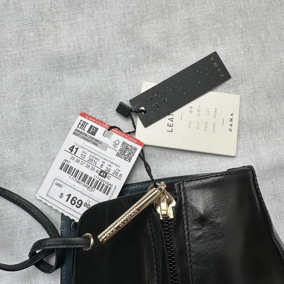 Nuevos Botines Zara $169 Cuero Negro Con Cordones Colección Azul Talla 10 1174/001 Foto 4 de 4