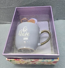 Be Brave Gift Set Ceramic Coffee Mug Key Chain LuxLeather Journal PURPLE