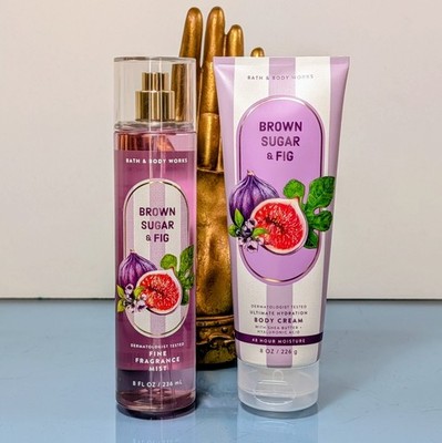 2 Pc Set BROWN SUGAR & FIG Bath Body Works Fine Fragrance Mist Spray and Cream