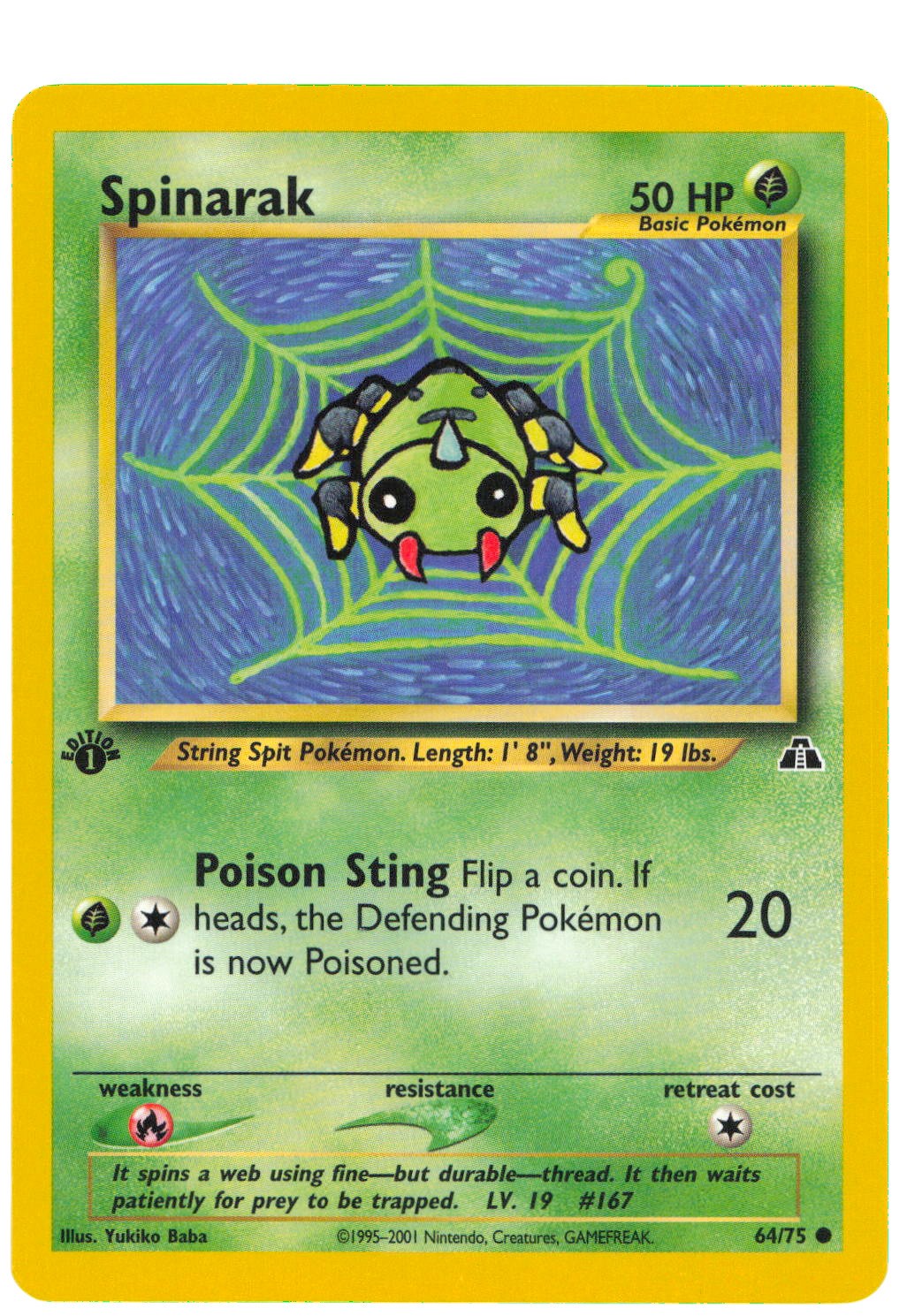 Spinarak 1st Edition Common Neo Discovery 64/75 NM Pokemon TCG WoTC Vintage
